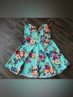Finesse Womens Bright Colorful Happy Floral Textured Fit Flare Mini Day Dress M